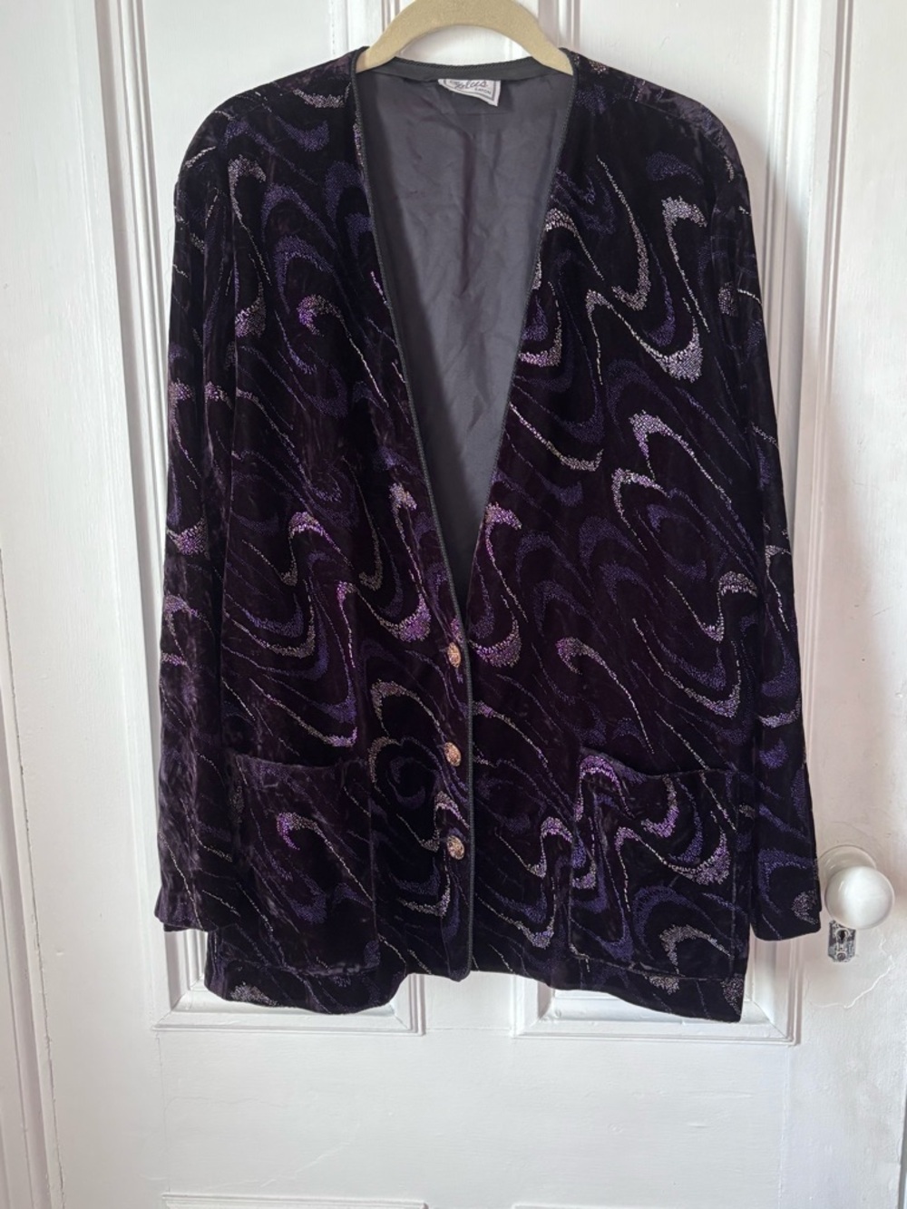 Women’s Vintage Eatons Velvet Blazer Geometric Print Button Front Size 22